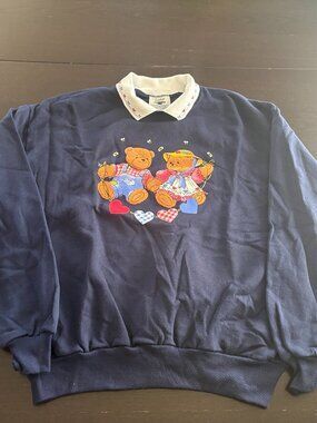 NEW Vintage Womens Gopher Sport Collared Grandma Granny Bear Sweatshirt Large